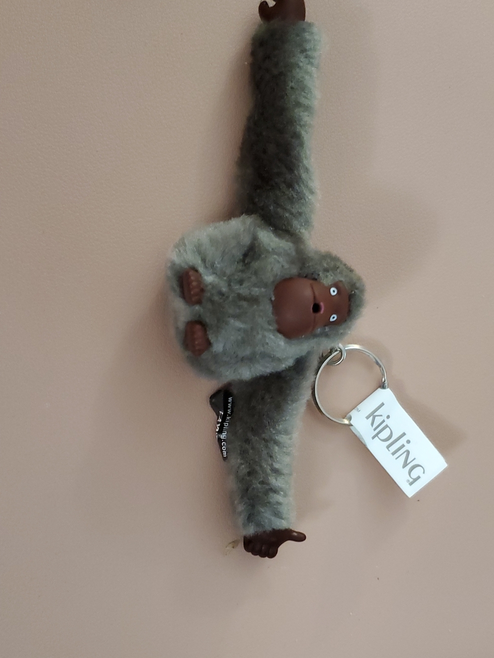 Kipling Gray Plush Monkey Keyring with Brown Face